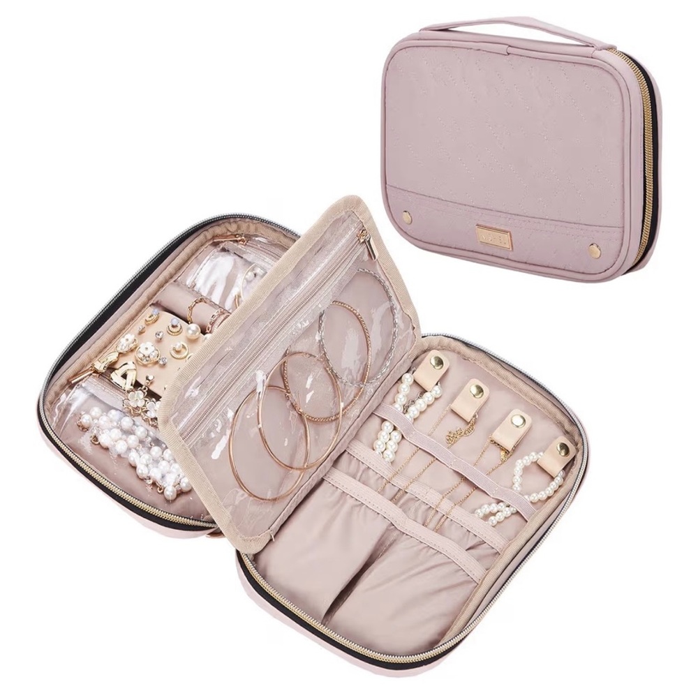 New Pink Travel Jewelry Case for Necklaces Earrings Rings Bracelets Watch